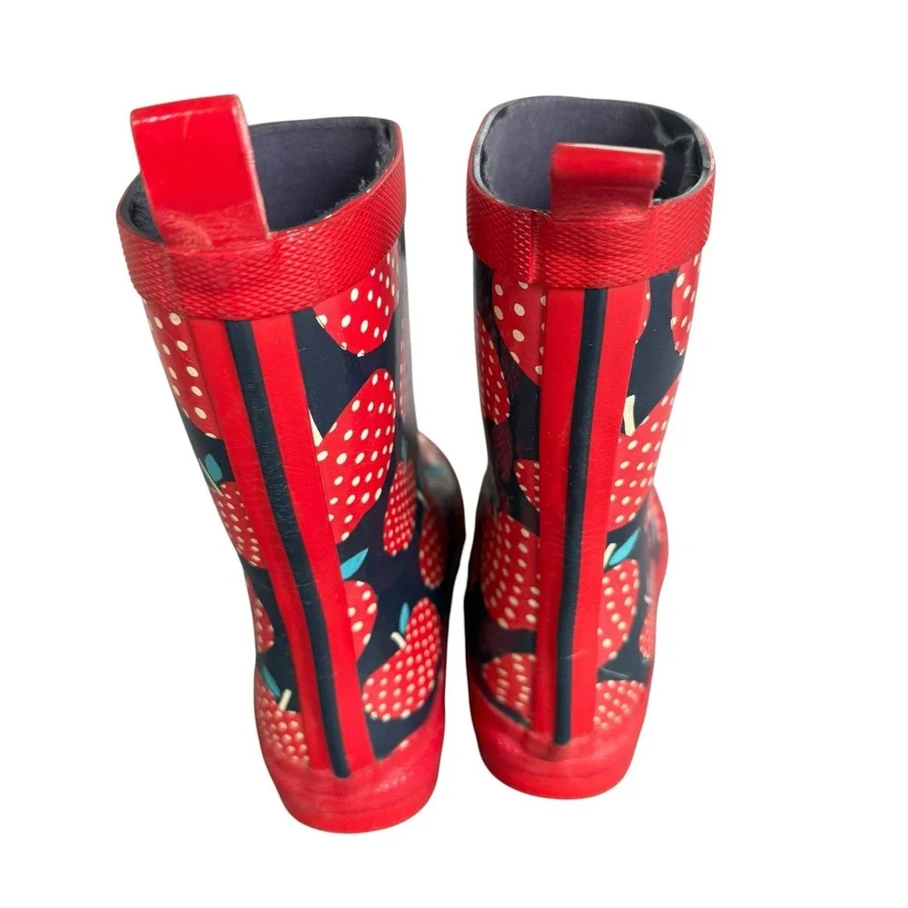 Hatley Rain Boots Kids Size 11 Navy Red Apple Print Waterproof Rubber Shoes